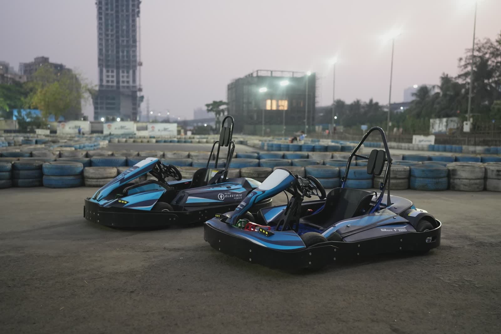 Two Formula-Zero electric go-karts on track